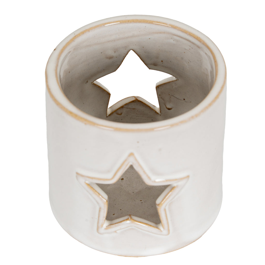 White Ceramic Star Cut-Out Tealight Holder 8 cm