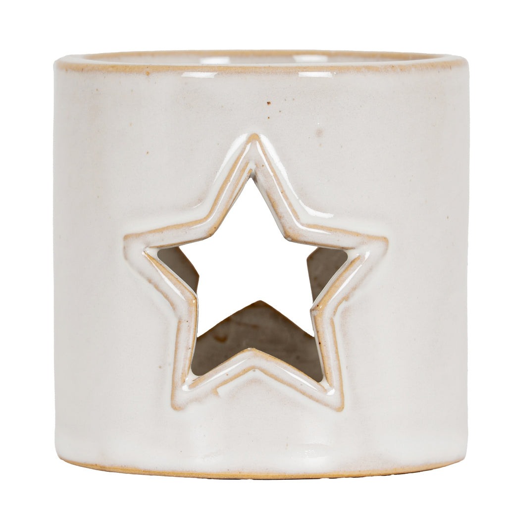 White Ceramic Star Cut-Out Tealight Holder 8 cm