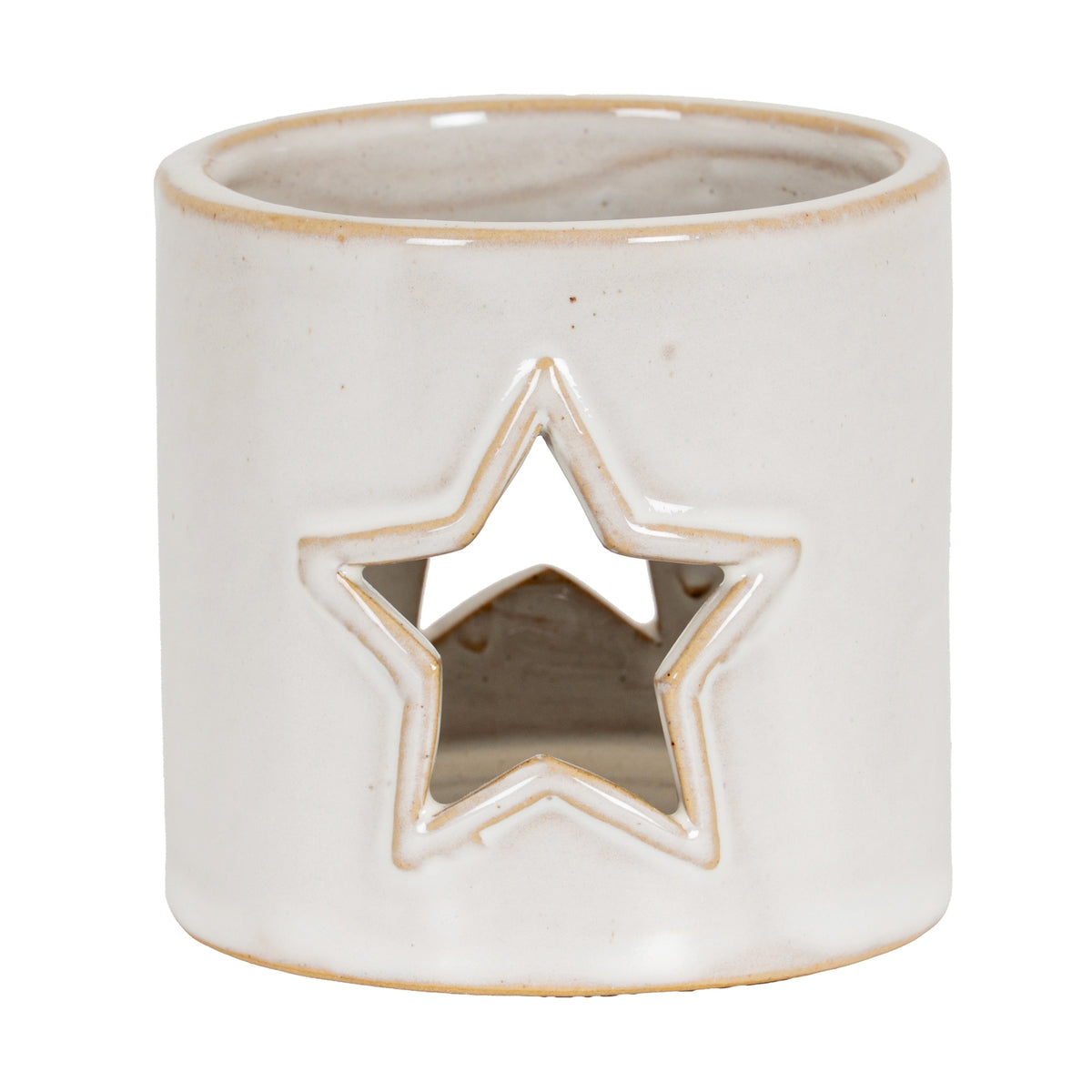 White Ceramic Star Cut-Out Tealight Holder 8 cm