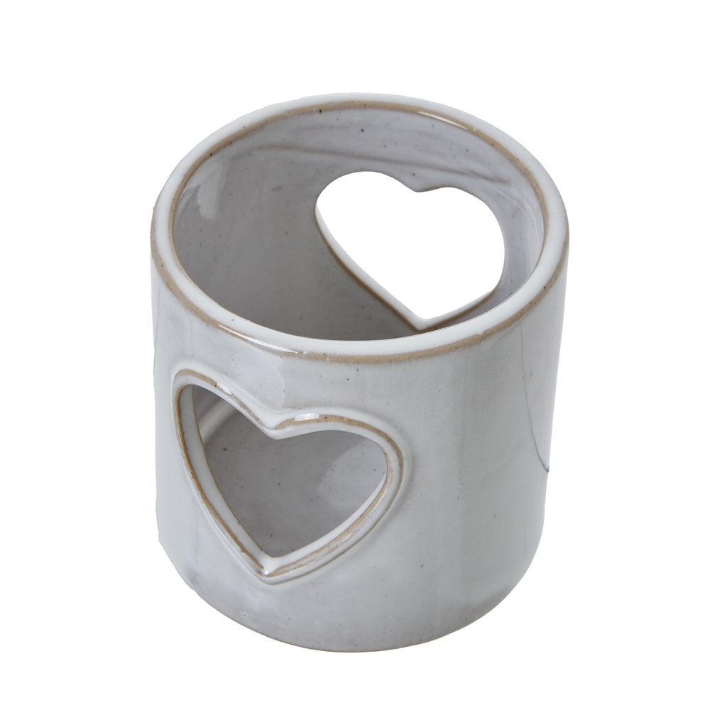 White Ceramic Heart Cut-Out Tealight Holder 8 cm