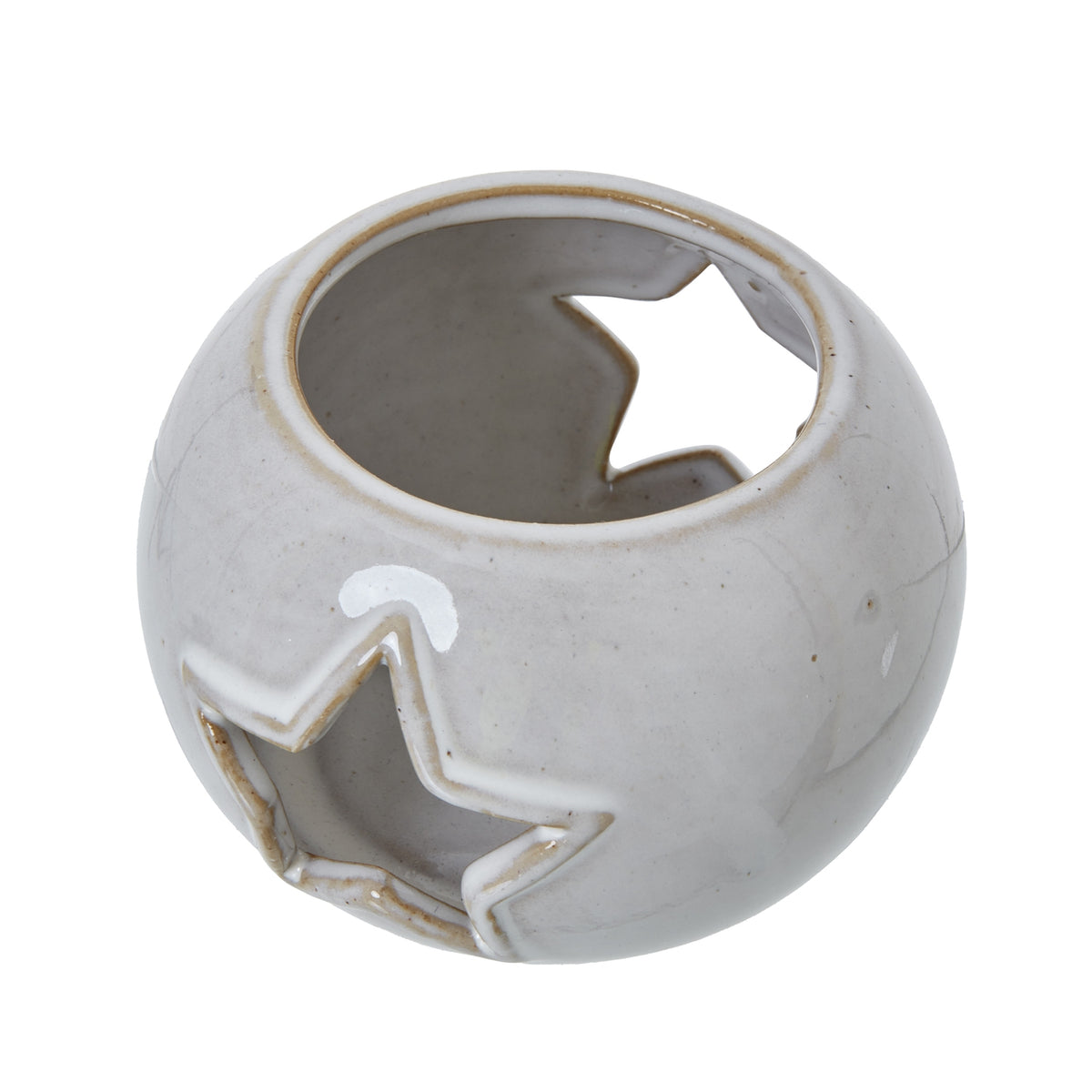 White Ceramic Star Cut-Out Round Tealight Holder 9 cm
