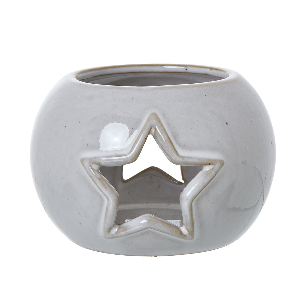 White Ceramic Star Cut-Out Round Tealight Holder 9 cm