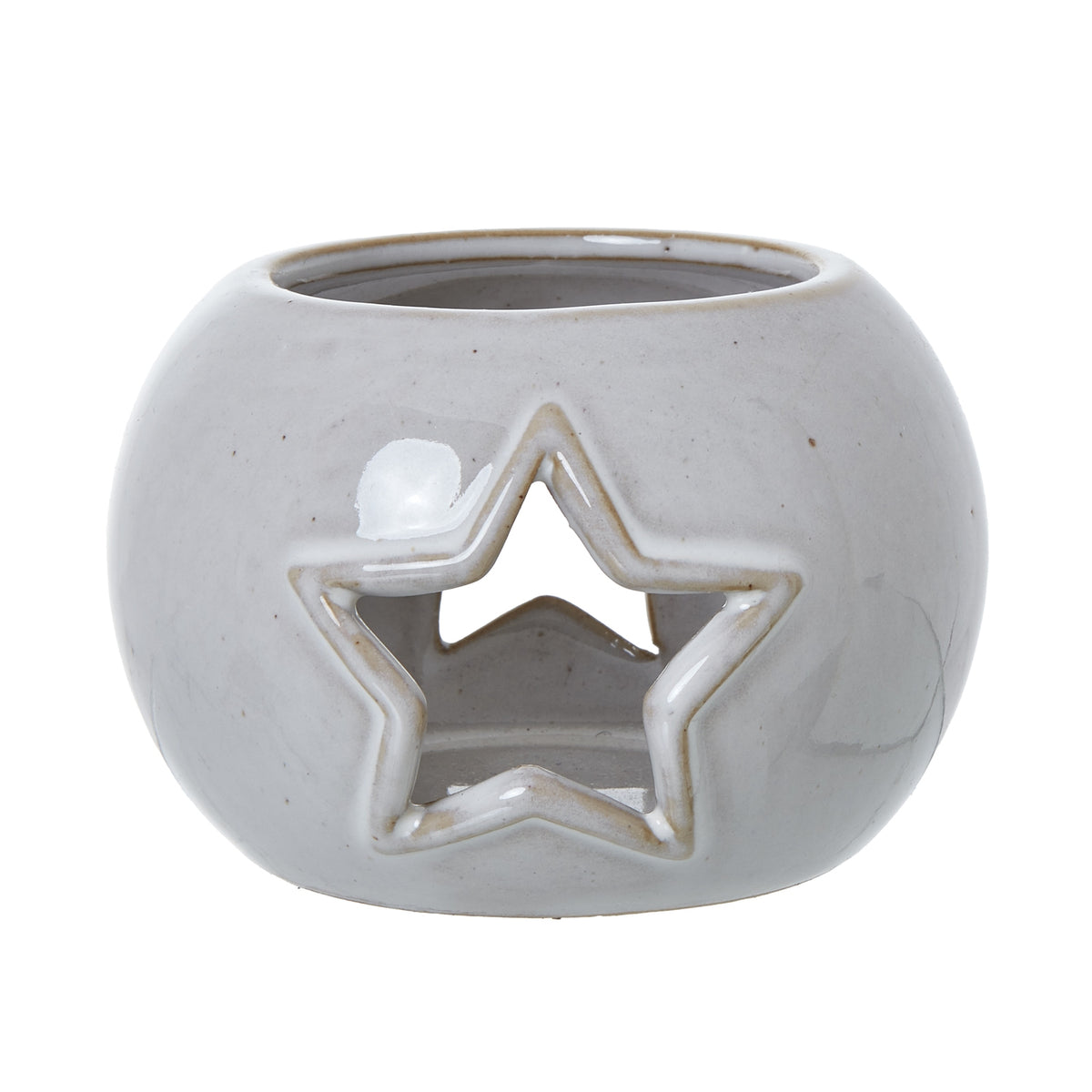 White Ceramic Star Cut-Out Round Tealight Holder 9 cm