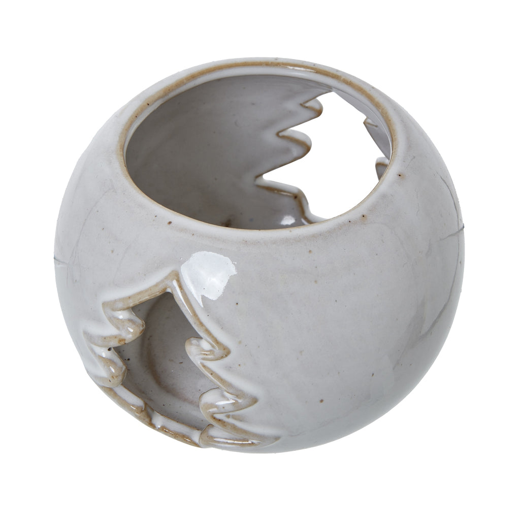 White Ceramic Tree Cut-Out Round Tealight Holder 9 cm