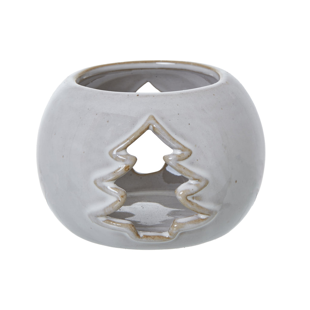 White Ceramic Tree Cut-Out Round Tealight Holder 9 cm