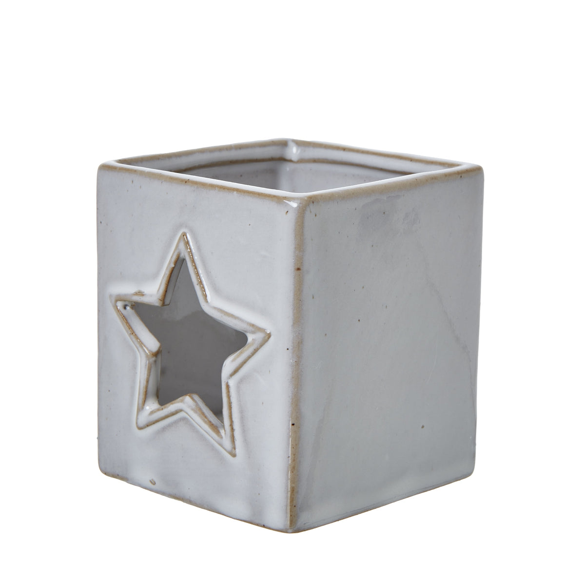 White Ceramic Star Cut-Out Square Tealight Holder 8 cm