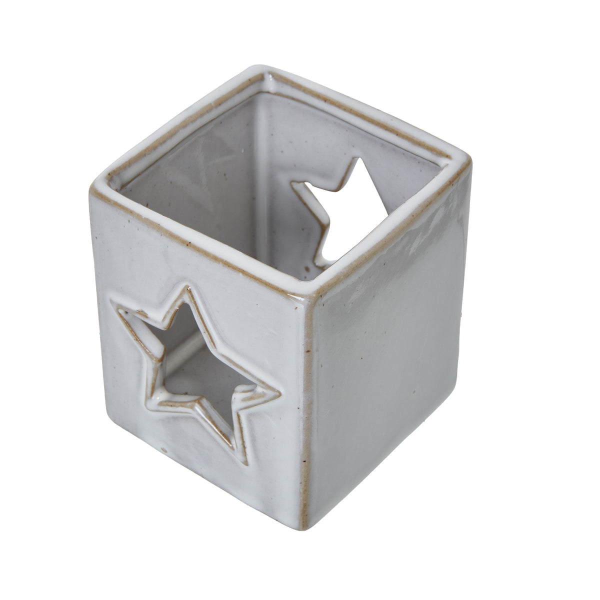 White Ceramic Star Cut-Out Square Tealight Holder 8 cm