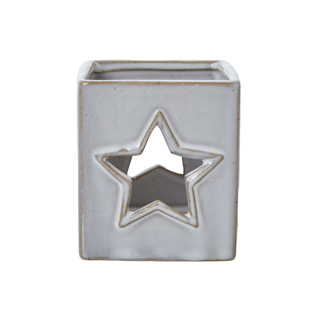White Ceramic Star Cut-Out Square Tealight Holder 8 cm