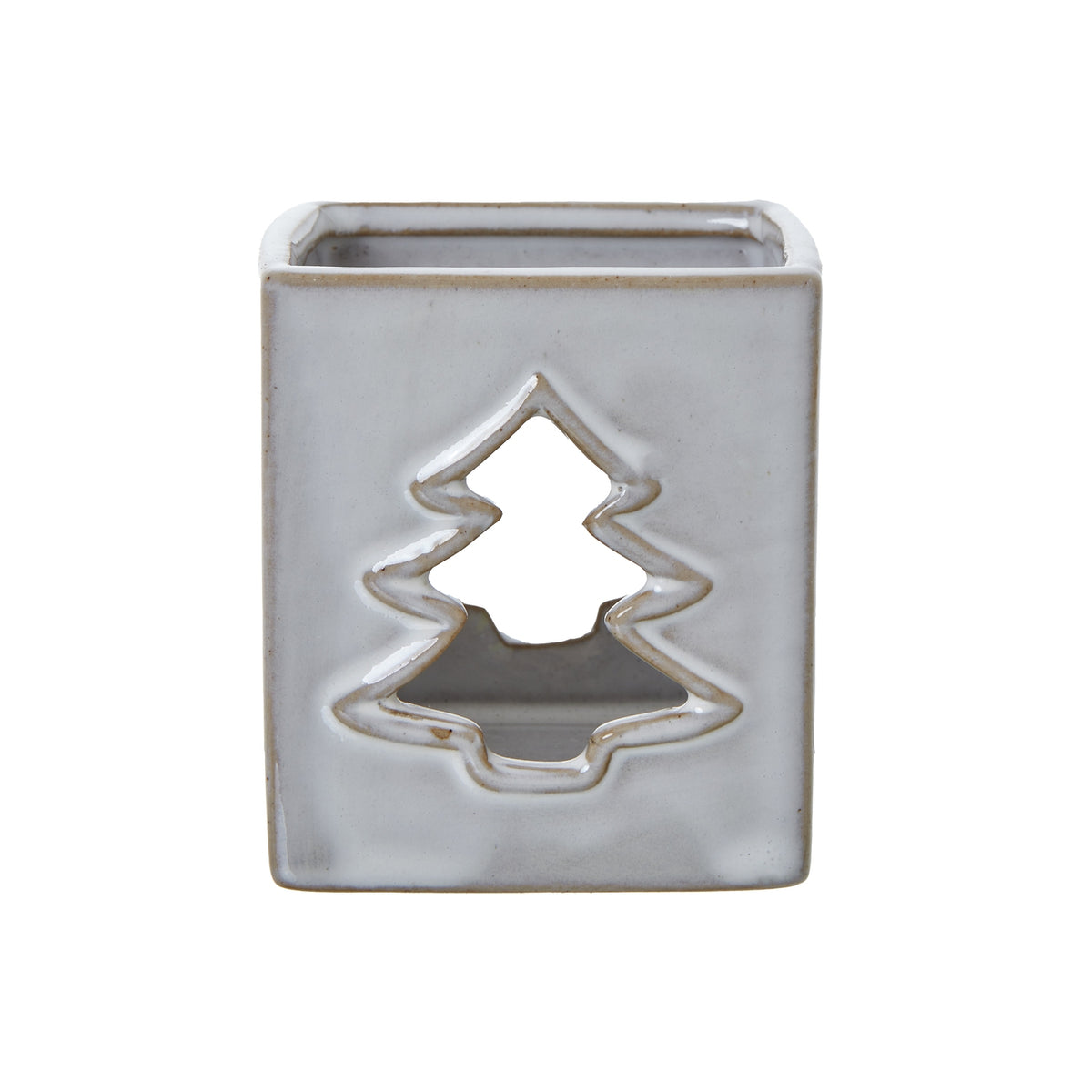 White Ceramic Tree Cut-Out Square Tealight Holder 8 cm
