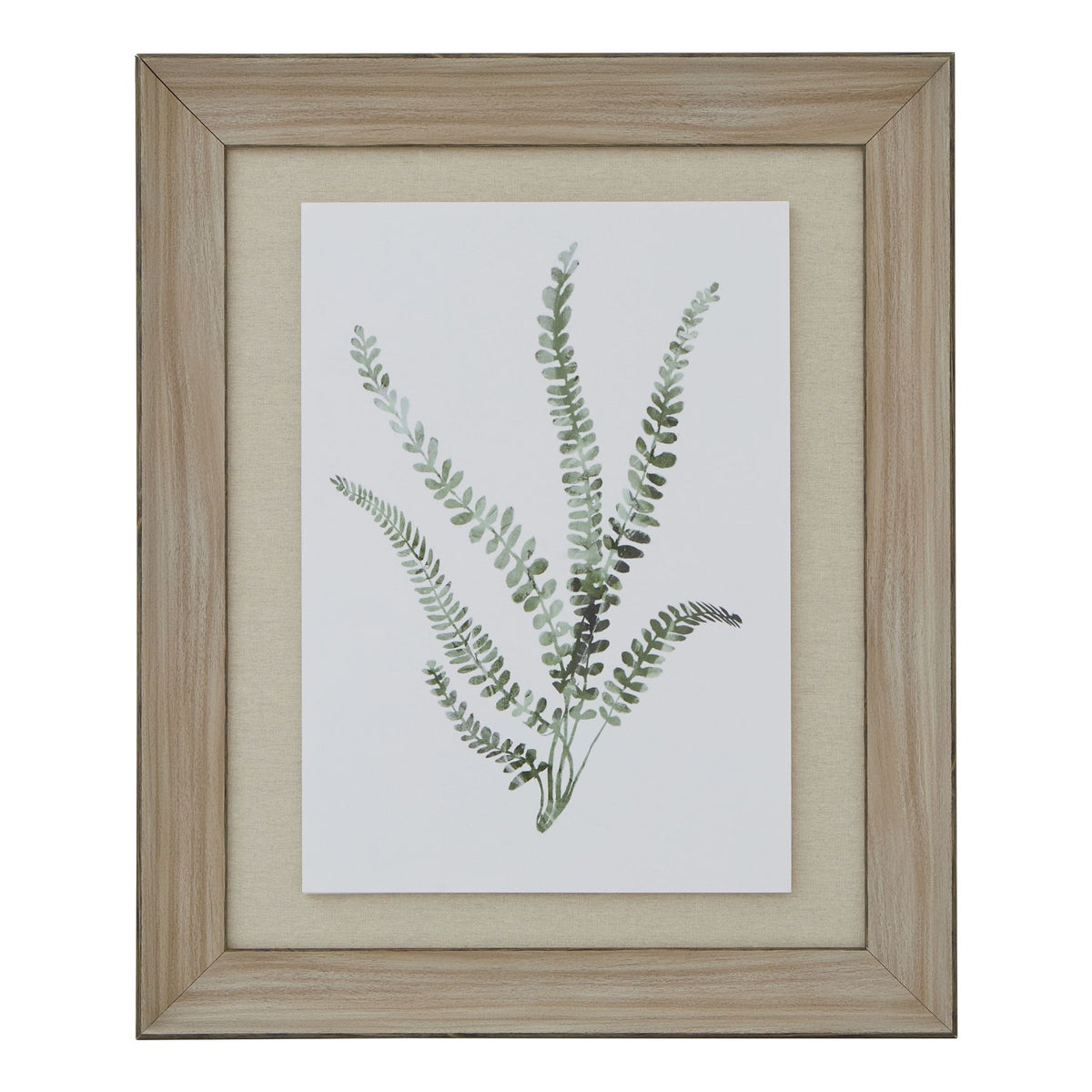 Watercolour Delicate Fern In Washed Wood Frame 60 cm
