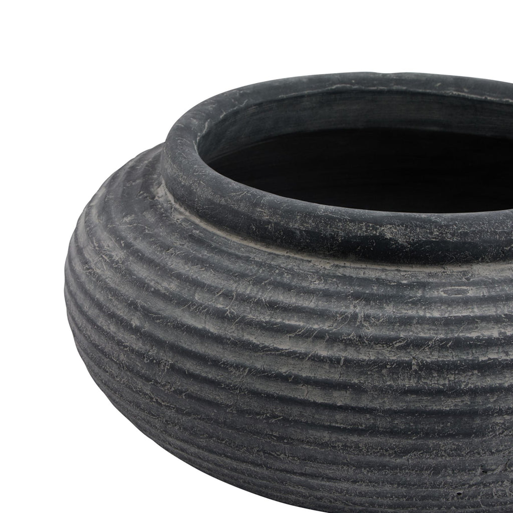 Amalfi Grey Round Ribbed Planter 41 cm