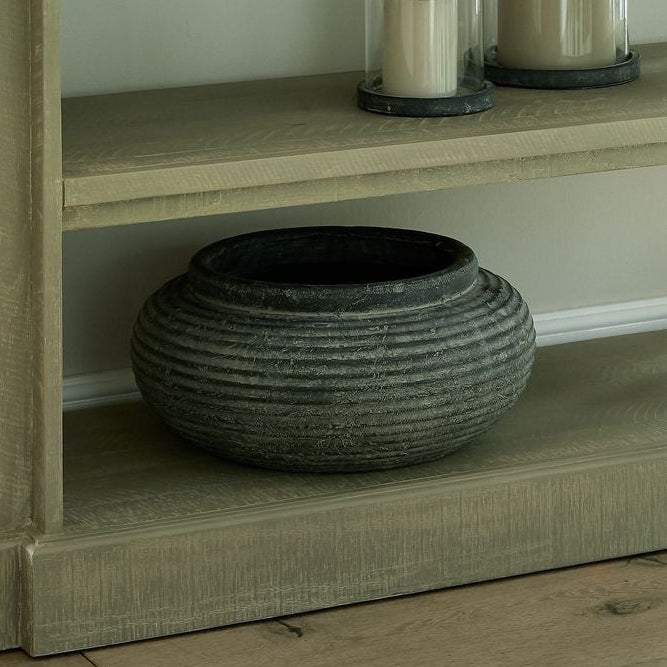 Amalfi Grey Round Ribbed Planter 41 cm