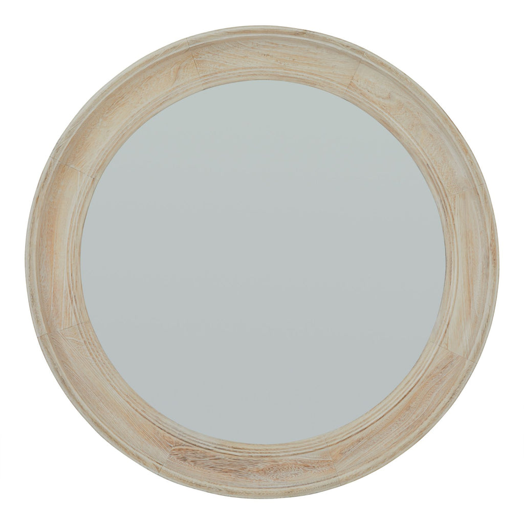 Washed Wood Round Framed Mirror 90 cm