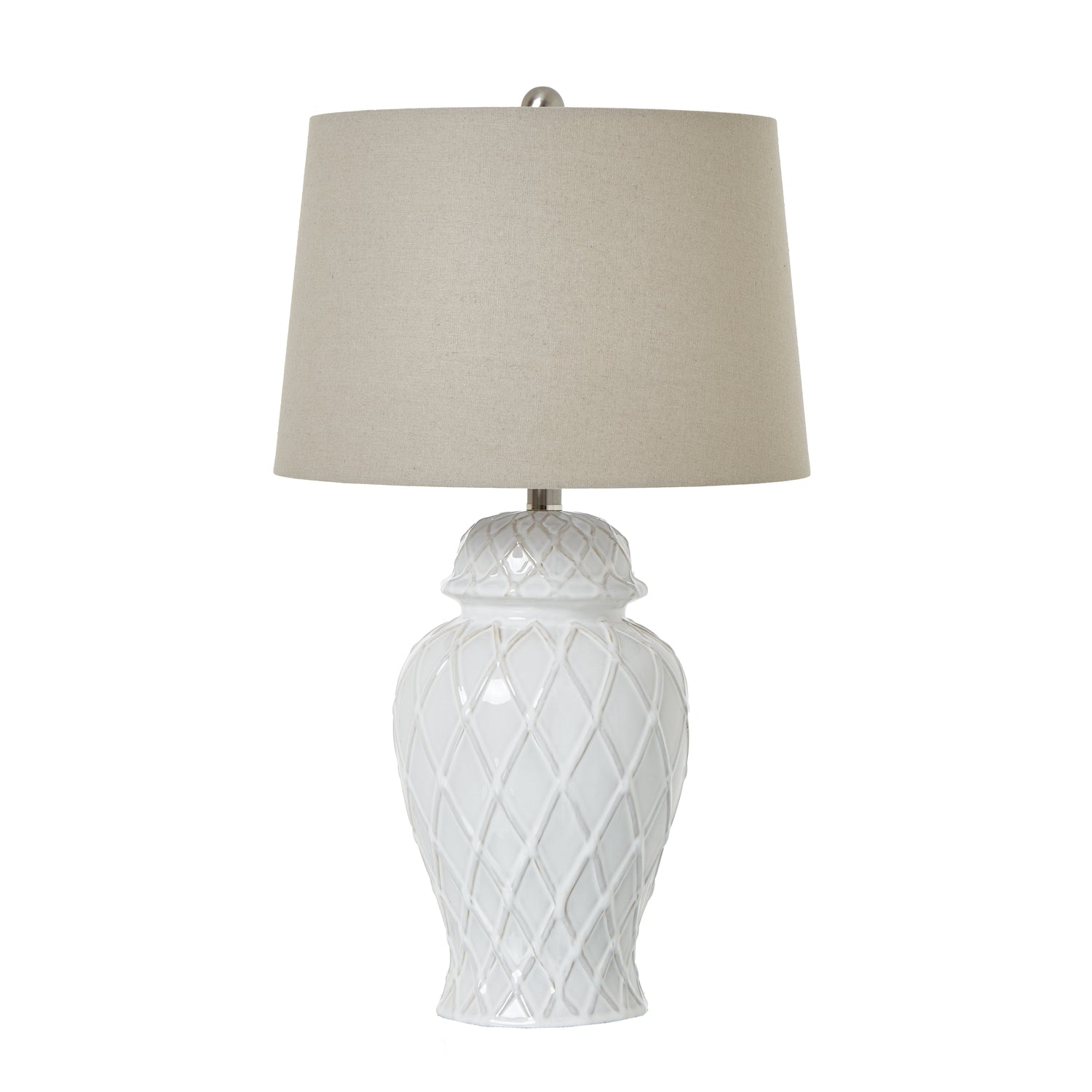 Halo White Ceramic Ginger Jar Lamp With Linen Shade 64cm