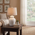 Lumen White Ceramic Pot Lamp With Linen Shade 62cm
