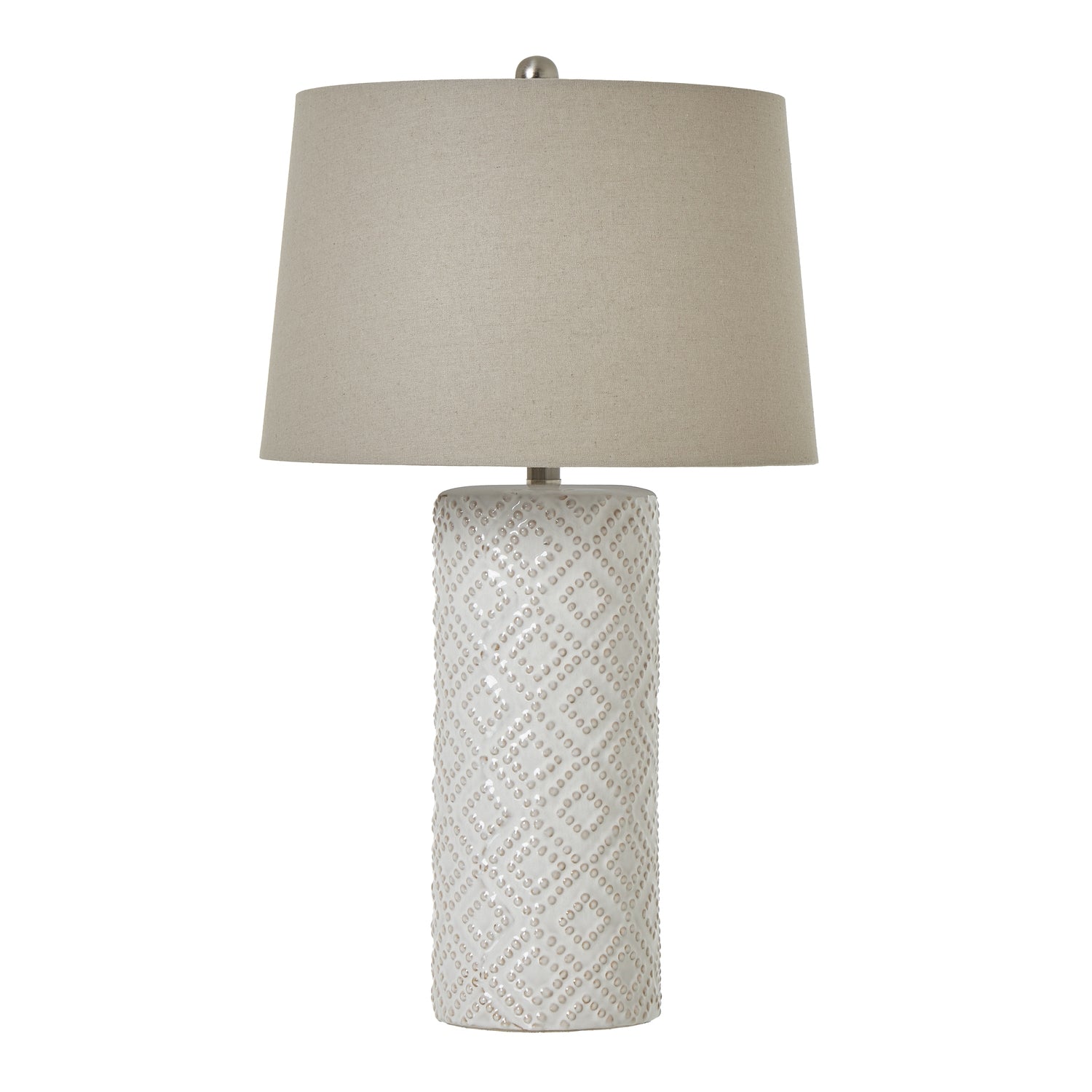 Ember White Beaded Ceramic Lamp With Linen Shade 71cm