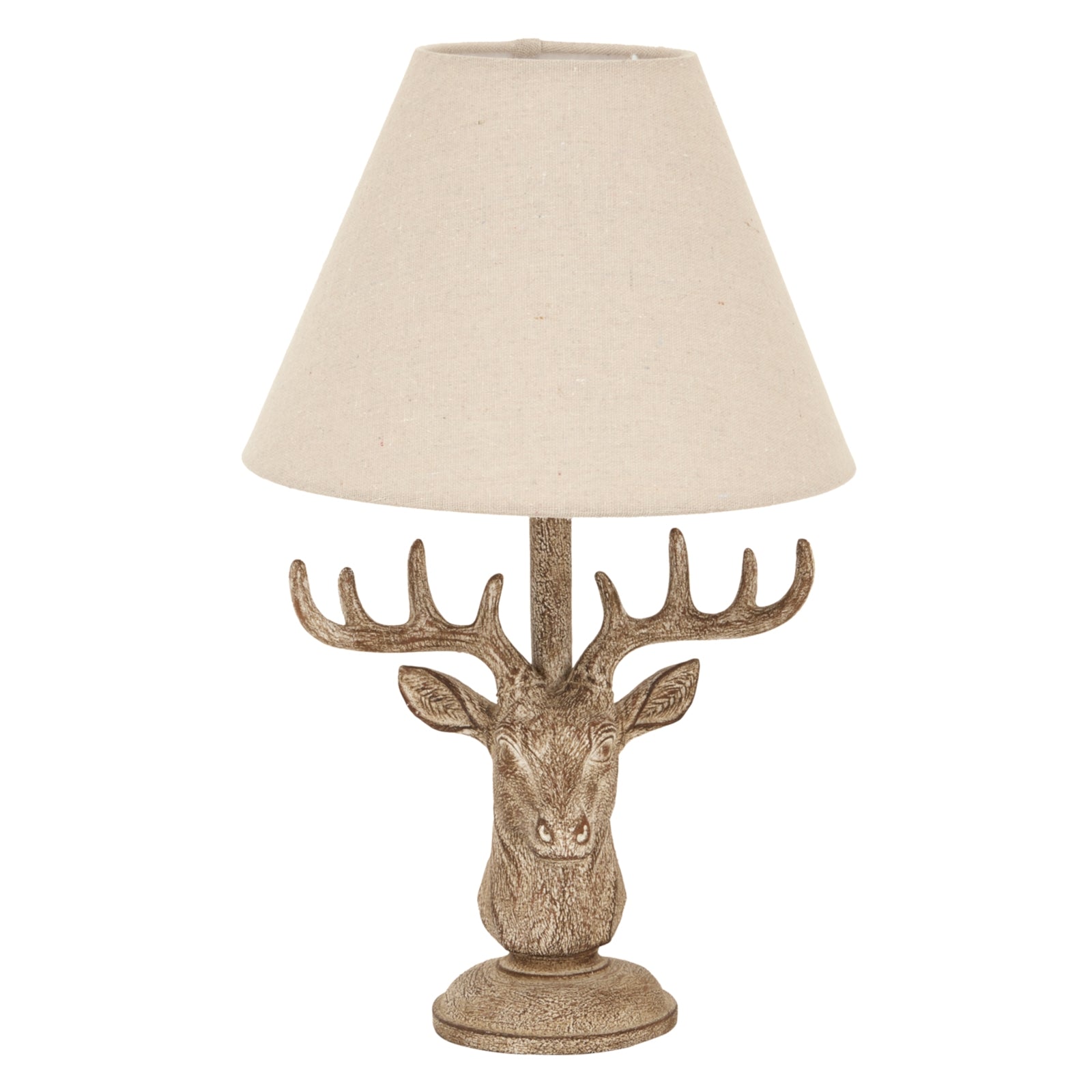Noctis Stonewashed Stag Head Table Lamp With Linen Shade 45cm