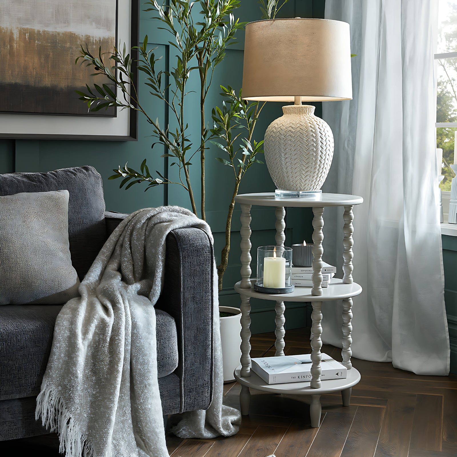 Aurora Twill Weave Ceramic Table Lamp With Linen Shade 58cm