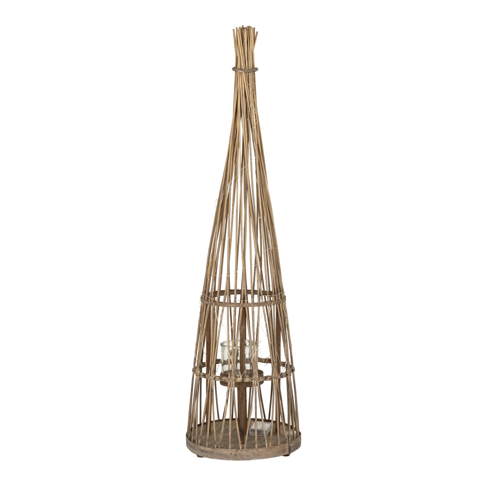 Solis Medium Conical Wicker Lantern With Glass Holder & Led Lights