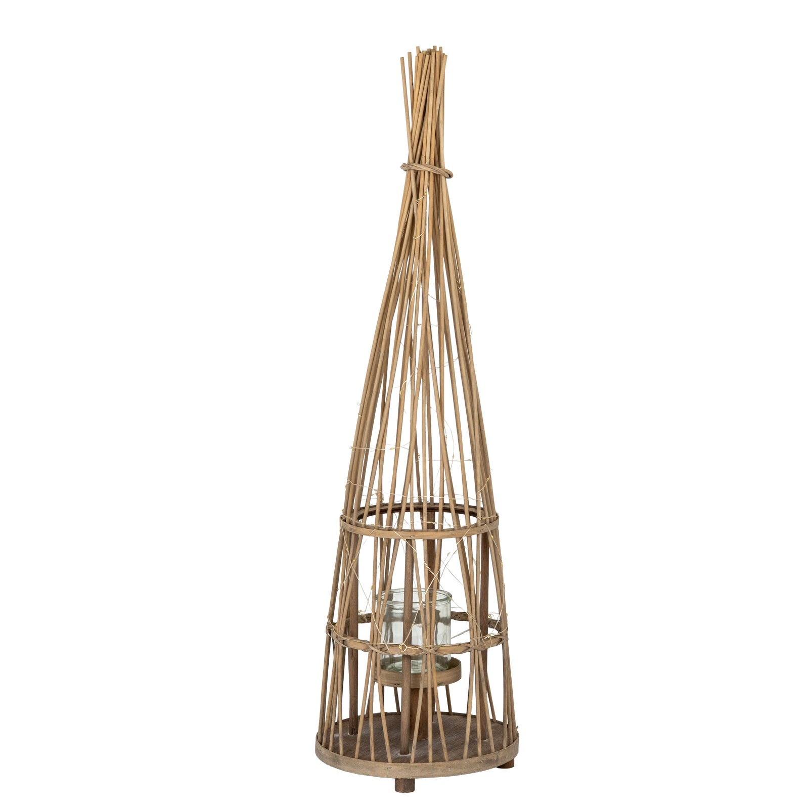 Eclipse Small Conical Wicker Lantern With Glass Holder & Led Lights