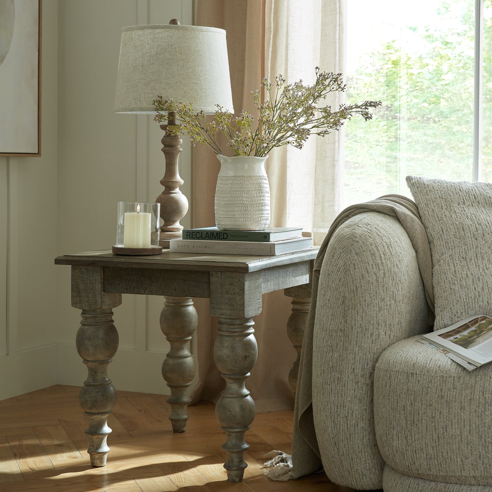Solis Seraphia Table Lamp With Edged Linen Shade 70cm