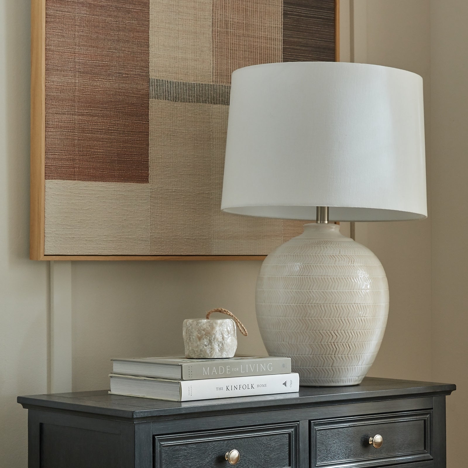 Nova Chevronne Ceramic Table Lamp With Linen Shade