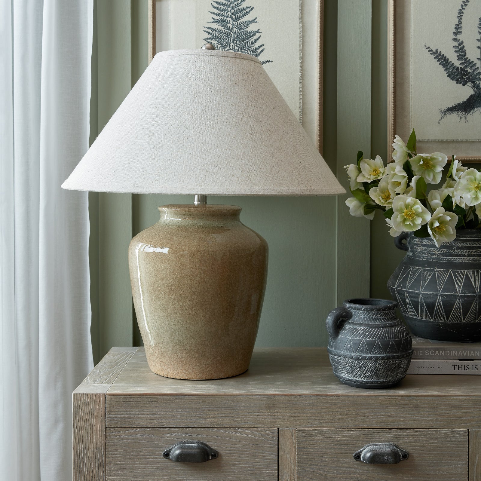 Solis Mottura Ceramic Table Lamp With Edged Linen Shade