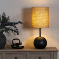 Noctis Black Cannon Table Lamp With Hessian Shade