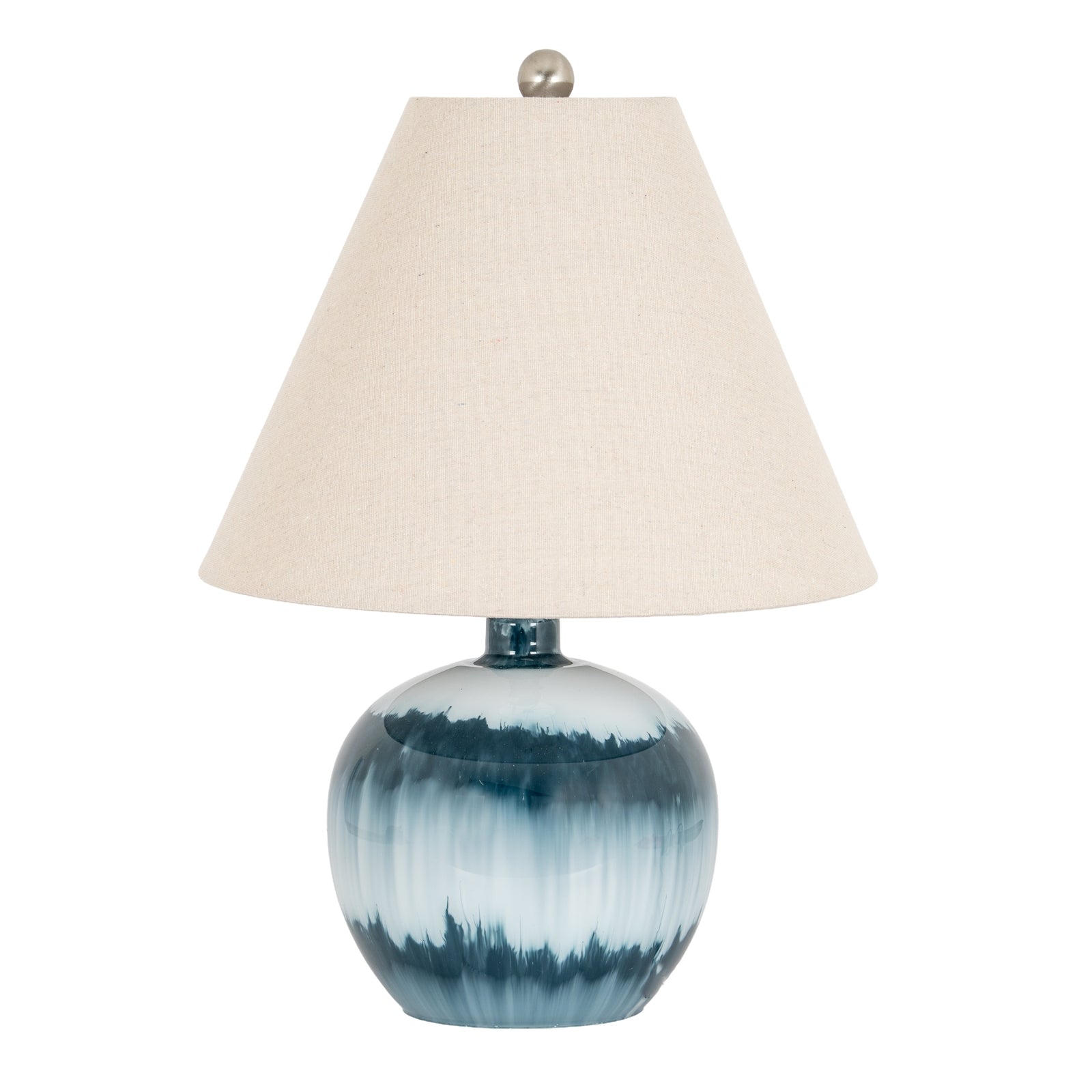 Ember Ocean Shadows Squat  Table Lamp With Linen Shade