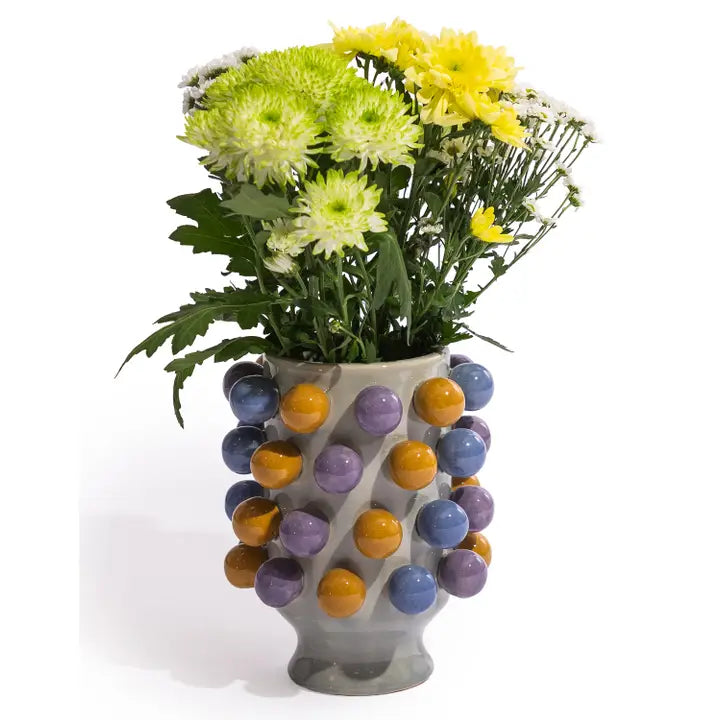 Ceramic Yellow / Blue / Lilac "Pom Pom" Vase 24cm