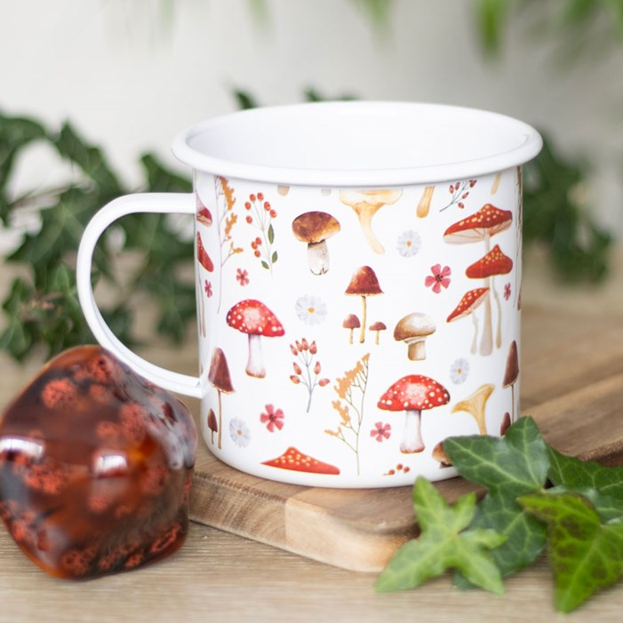 All Over Mushroom Print Enamel Mug