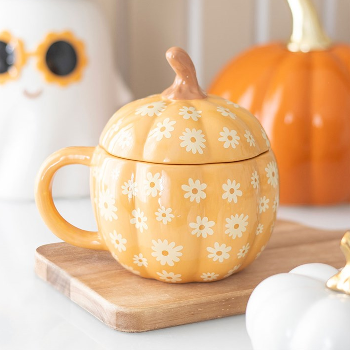 Groovy Floral Pumpkin Lidded Mug