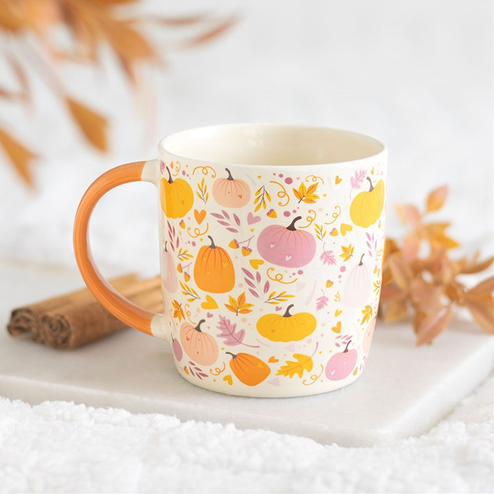 Pink and Orange Pumpkin Print Mug