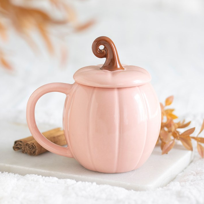 Pink Curly Pumpkin Lidded Mug
