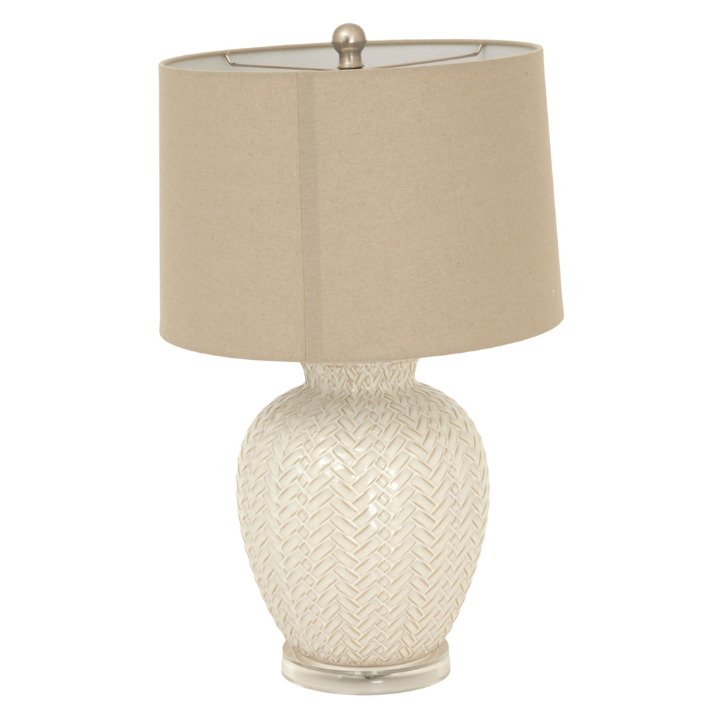 Aurora Twill Weave Ceramic Table Lamp With Linen Shade 58cm