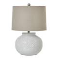 Nova Squat White Beaded Ceramic Lamp With Linen Shade 56cm