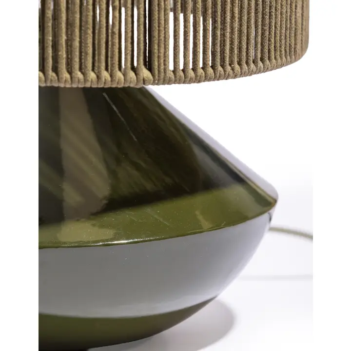 Forest Green Table Lamp w/ Ribbed Corded Shade 38cm