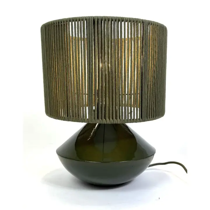 Forest Green Table Lamp w/ Ribbed Corded Shade 38cm