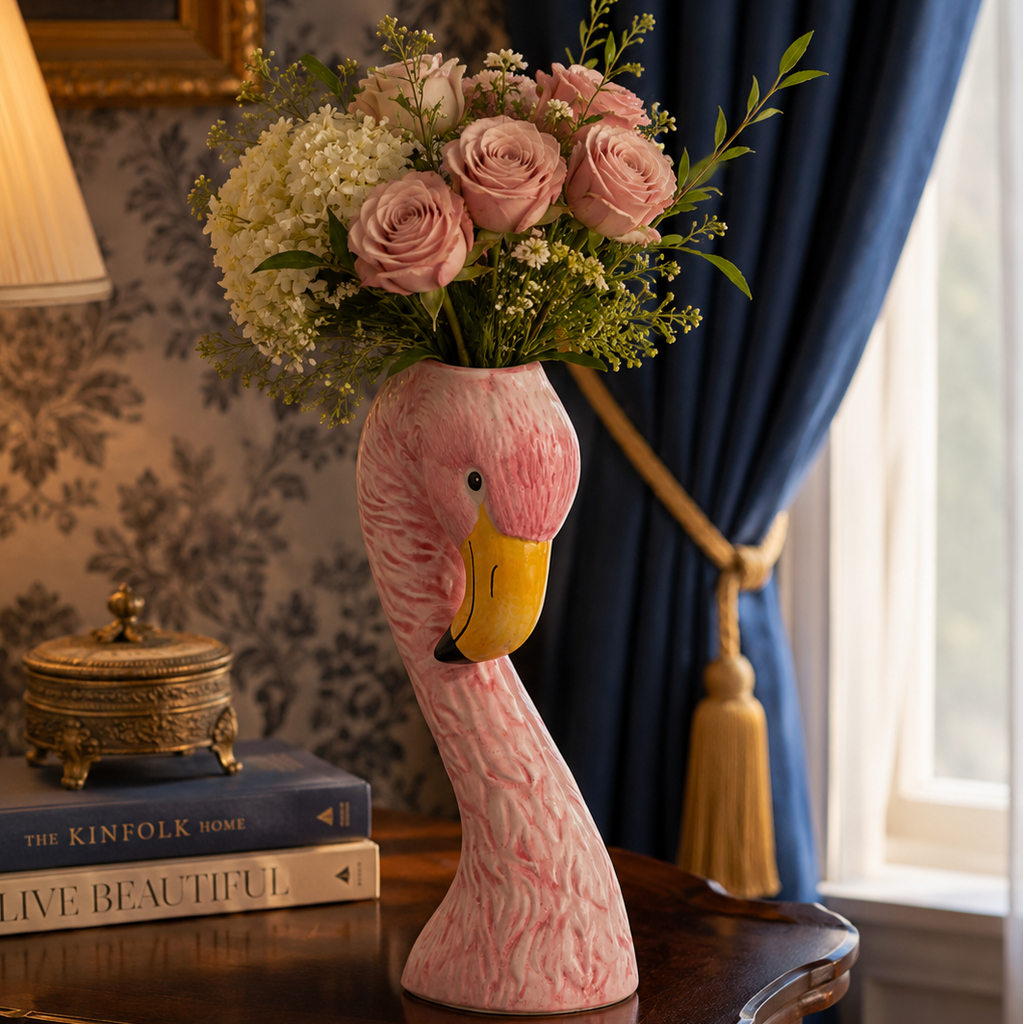 Small Ceramic Pink Flamingo Head Vase 25.5cm