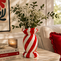 Large Red/White Striped Candy Vase 31cm