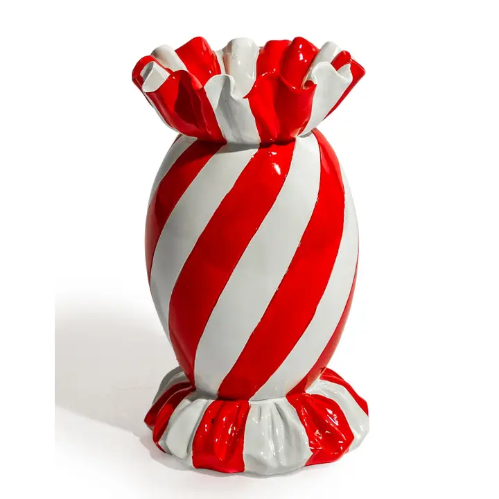 Large Red/White Striped Candy Vase 31cm