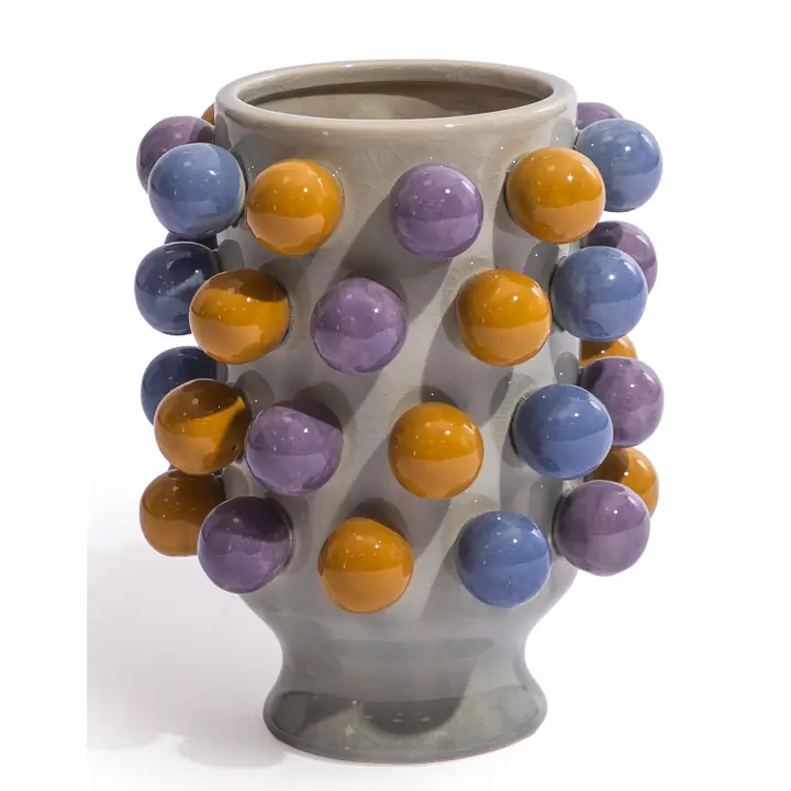 Ceramic Yellow / Blue / Lilac "Pom Pom" Vase 24cm