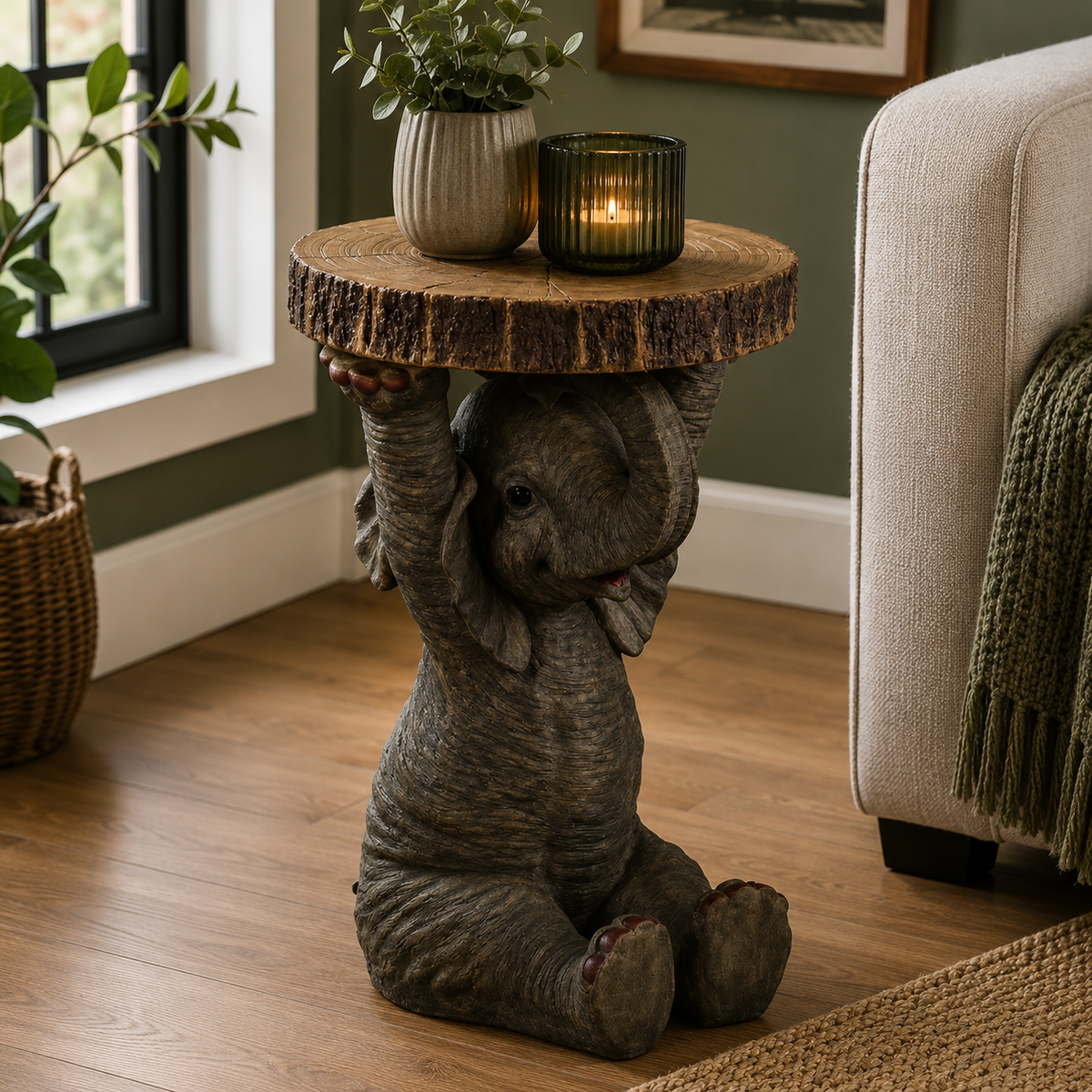 Elephant Holding "Trunk Slice" Side Table 52cm