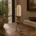 Antiqued Flamingo Candle Holder with Glass Cover 33cm
