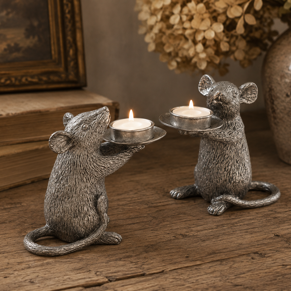Pair of Silver Mouse Candle Holders 16.5cm