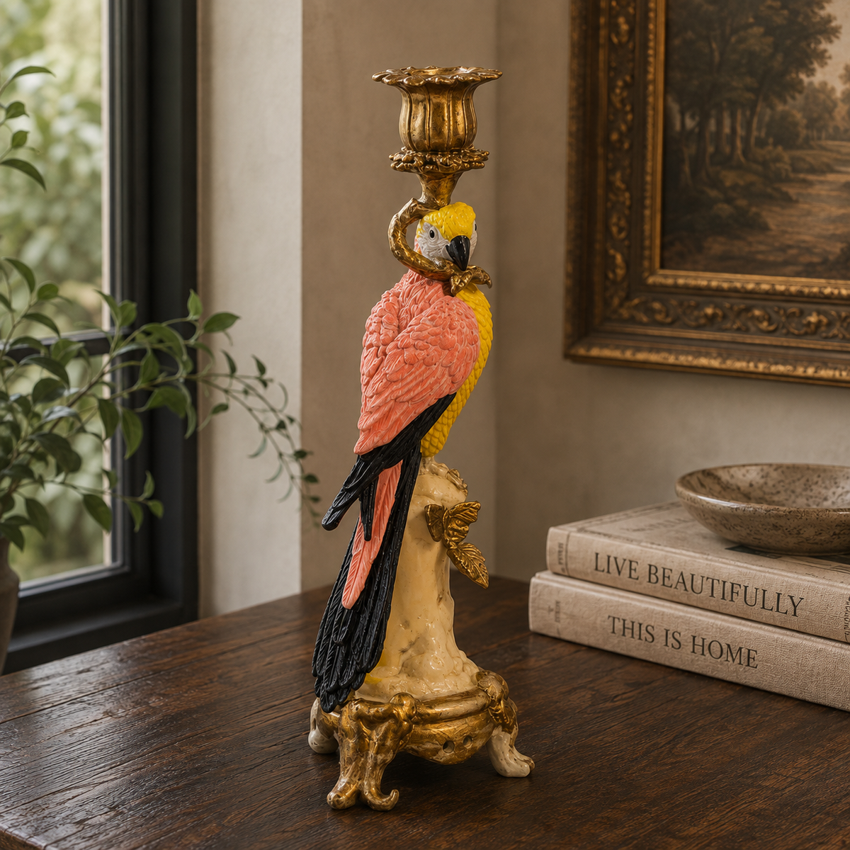 Antiqued Ornate Parrot Candle Holder 33cm