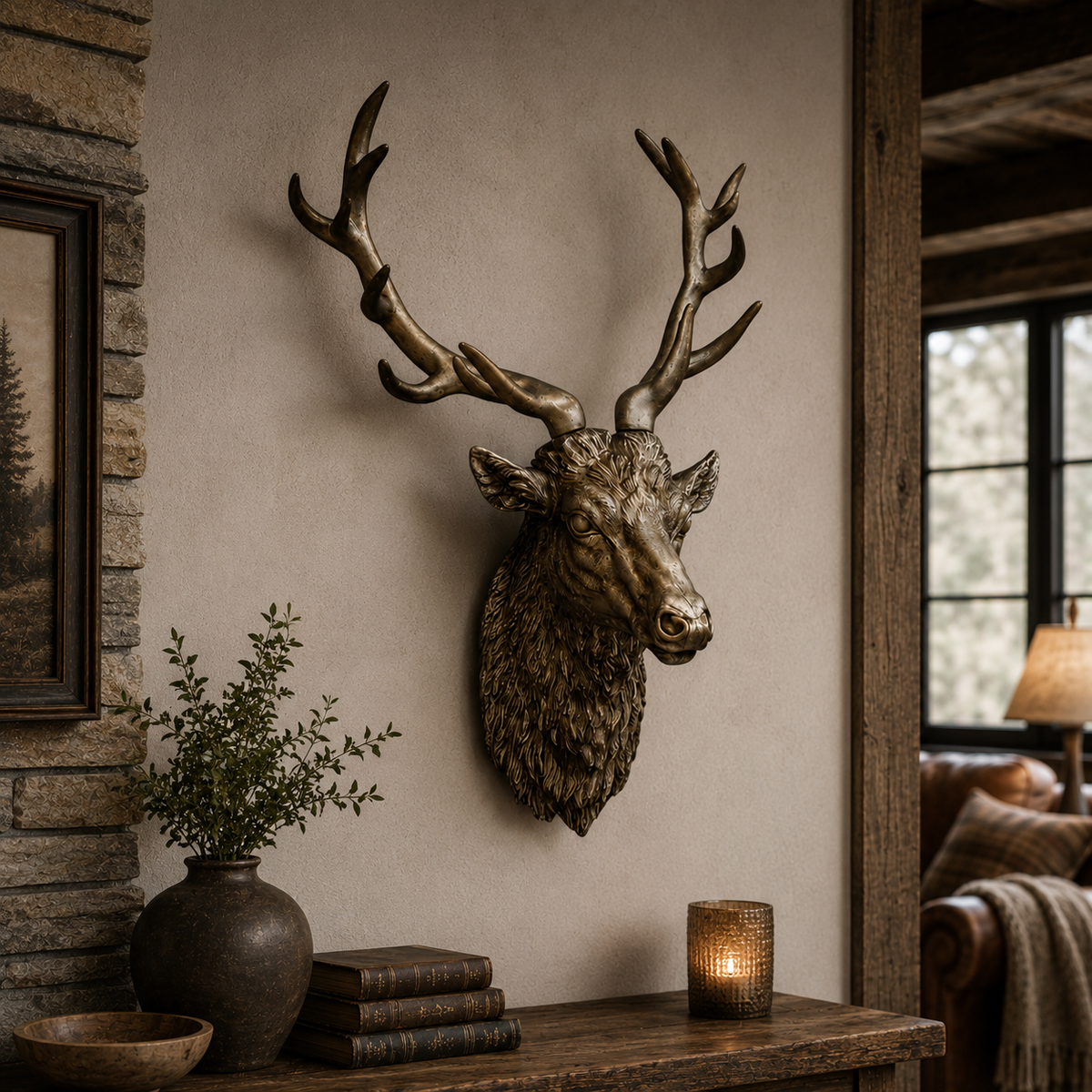 Large Antique Silver Stag Wall Head 84cm
