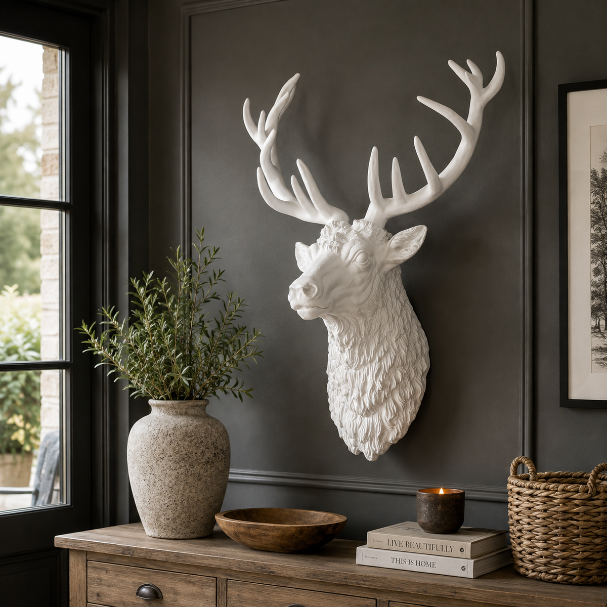 Large Bright White Stag Wall Head 84cm