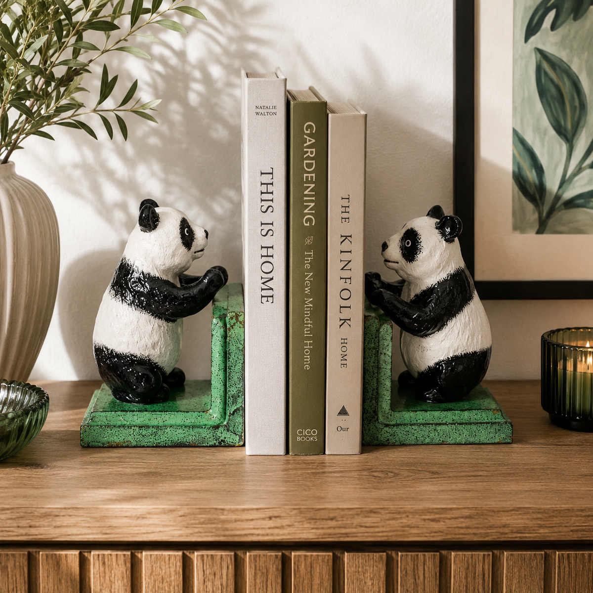 Cast Iron Antiqued Pair of Panda Bookends 18cm each