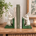 Cast Iron Antiqued Pair of White Rabbit Bookends 15.5cm each